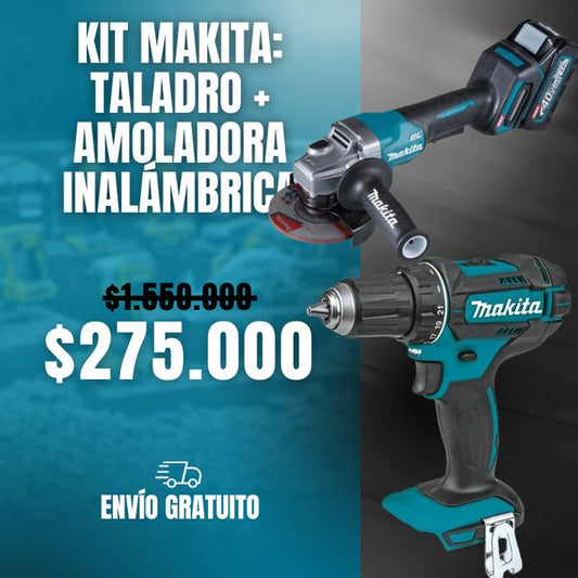 KIT MAKITA ORIGINAL: QUEDAN 6 UNIDADES - TALADRO INALÁMBRICO + AMOLADORA DE ALTO IMPACTO + 26 ACCESORIOS + 2 BATERIAS - PROMOCION CIERRE DE LA TIENDA - ENVÍO GRATIS